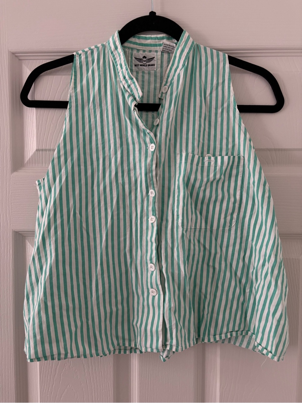 Vintage BWB Women’s Green White Stripe Sleeveless Top Flowy Summer Cotton Preppy